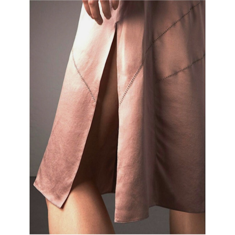 Burberry Women Size US 6 Antique Taupe Pink 100% Silk Tie-neck Midi Dress - Picture 3 of 10